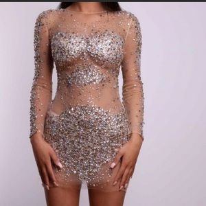 Jovani Gold Sheer long sleeve short dress